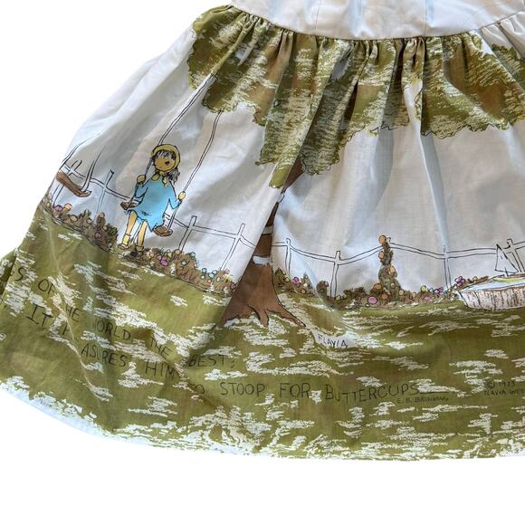 Vintage 70s Handmade Flavia Print Sundress Women’s Cream Green Fit & Flare Dress - Picture 11 of 16